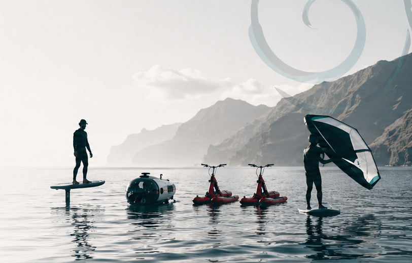 Oceanik Madeira riders and nautical rental gear on calm Madeira water